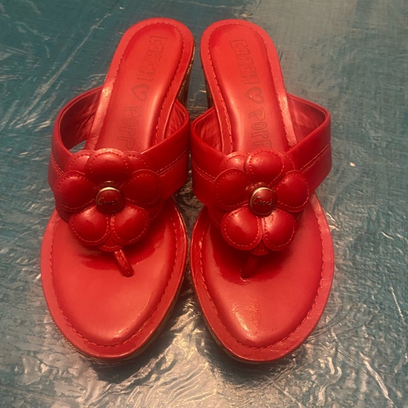 COACH Red Poppy HARLEY Wedge Platform Scandal Flower Shoe 7.5 RARE - Picture 1 of 8